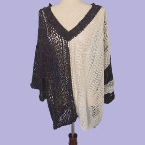 POL NWOT Black Open Knit, Crochet Sweater, Coverup, Lace Patchwork Oversized